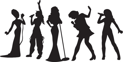 Obraz premium Silhouette of woman singing with microphone in hand