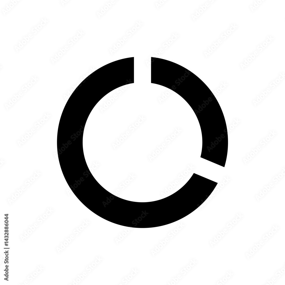 Poster a black ring with two gaps creating a segmented circle on a white background in a simple graphic des