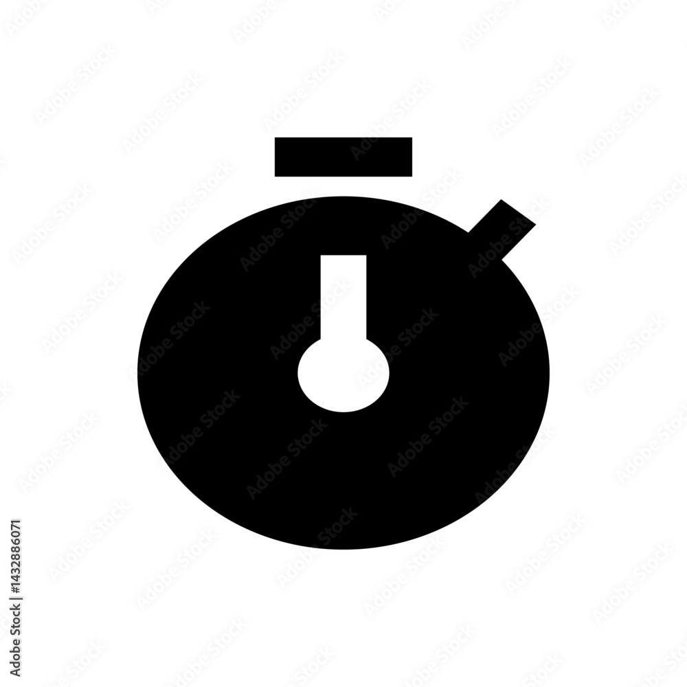 Poster illustration of a black stopwatch with a white hand and a rectangular button on top and a knob on th