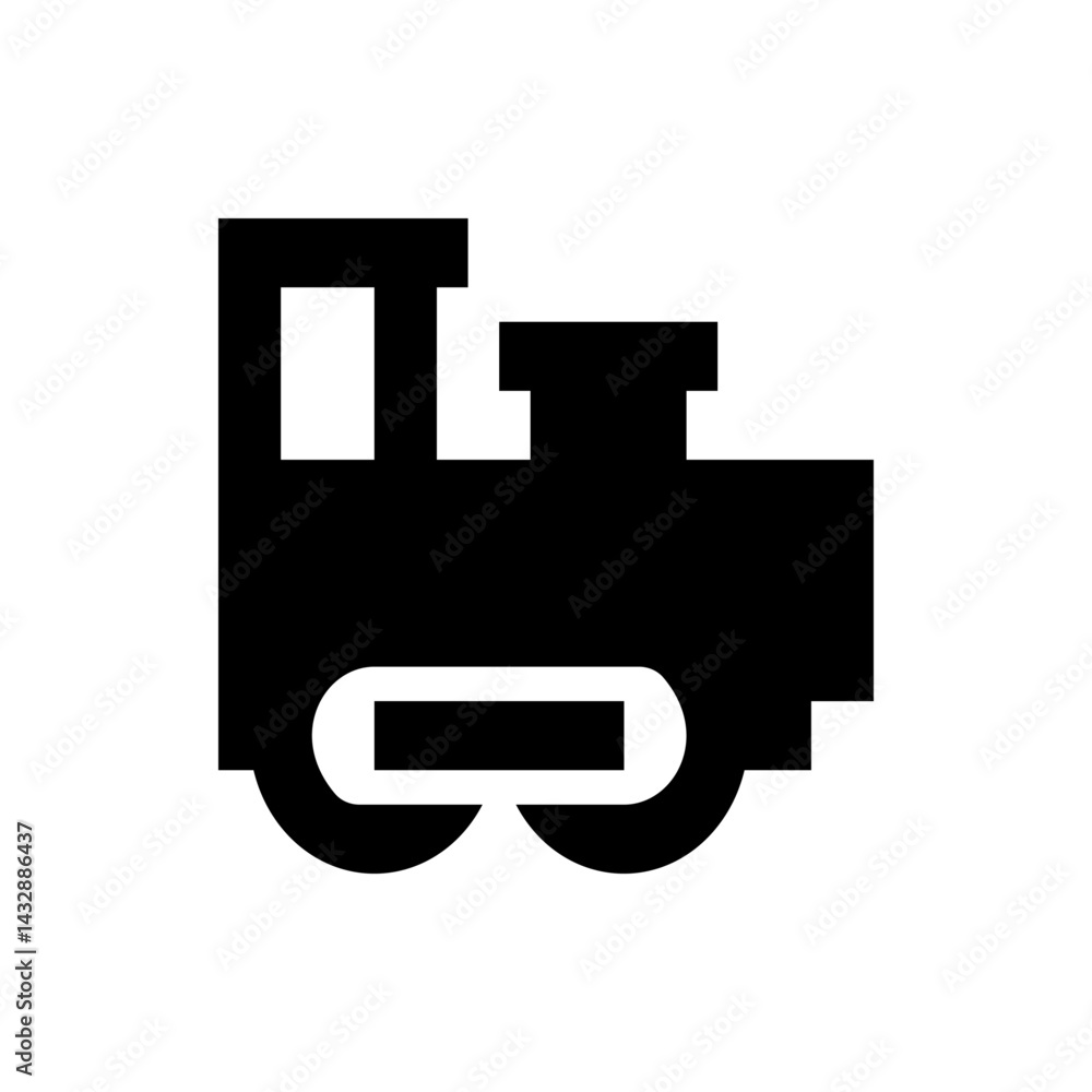 Aufkleber illustration of a simplistic black train engine with a rectangular carriage and two rounded wheels d
