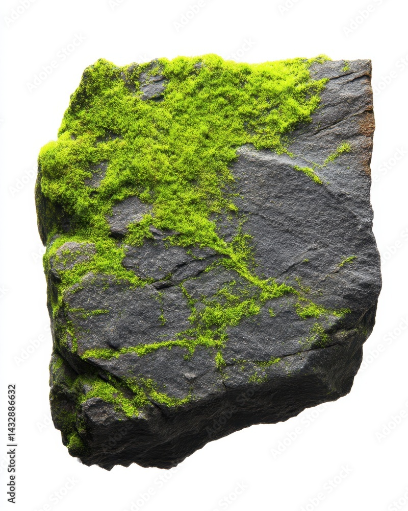 Poster lush green moss adorns a dark gray stone slab creating a captivating contrast in texture and color a