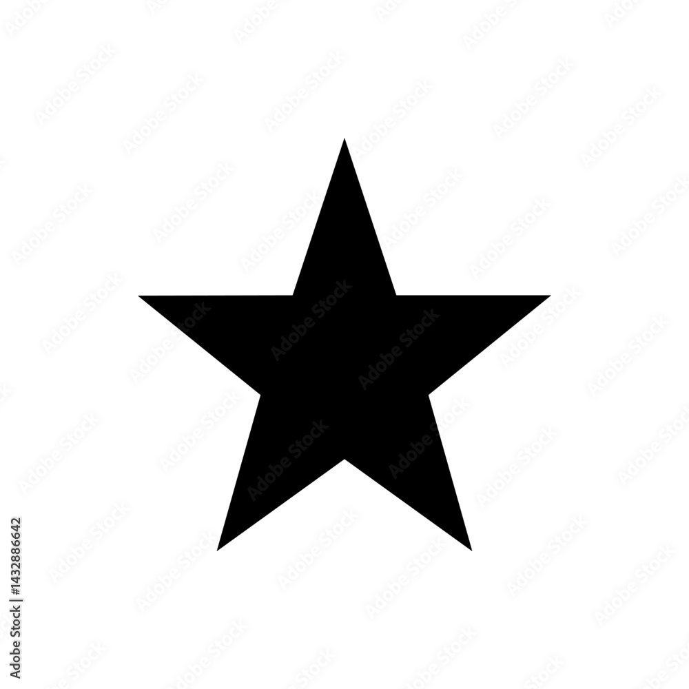 Poster a single five pointed star in solid black color with sharp points isolated on a white background des