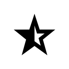 Black star with a smaller white star partially visible inside on a white background design element
