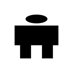 A simple black stick figure with a circular head and rectangular body on a white background design art