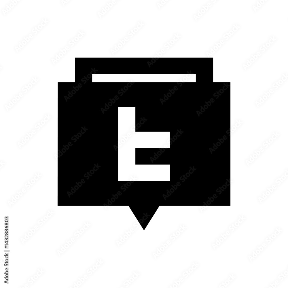 Poster a black speech bubble with a white lowercase letter t inside and a small tab on the top of the bubbl