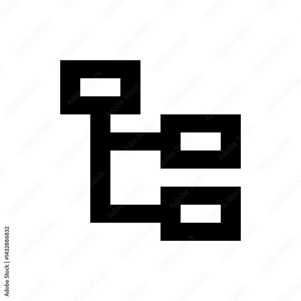 Poster black and white diagram with interconnected rectangular nodes forming a branching structure on a whi