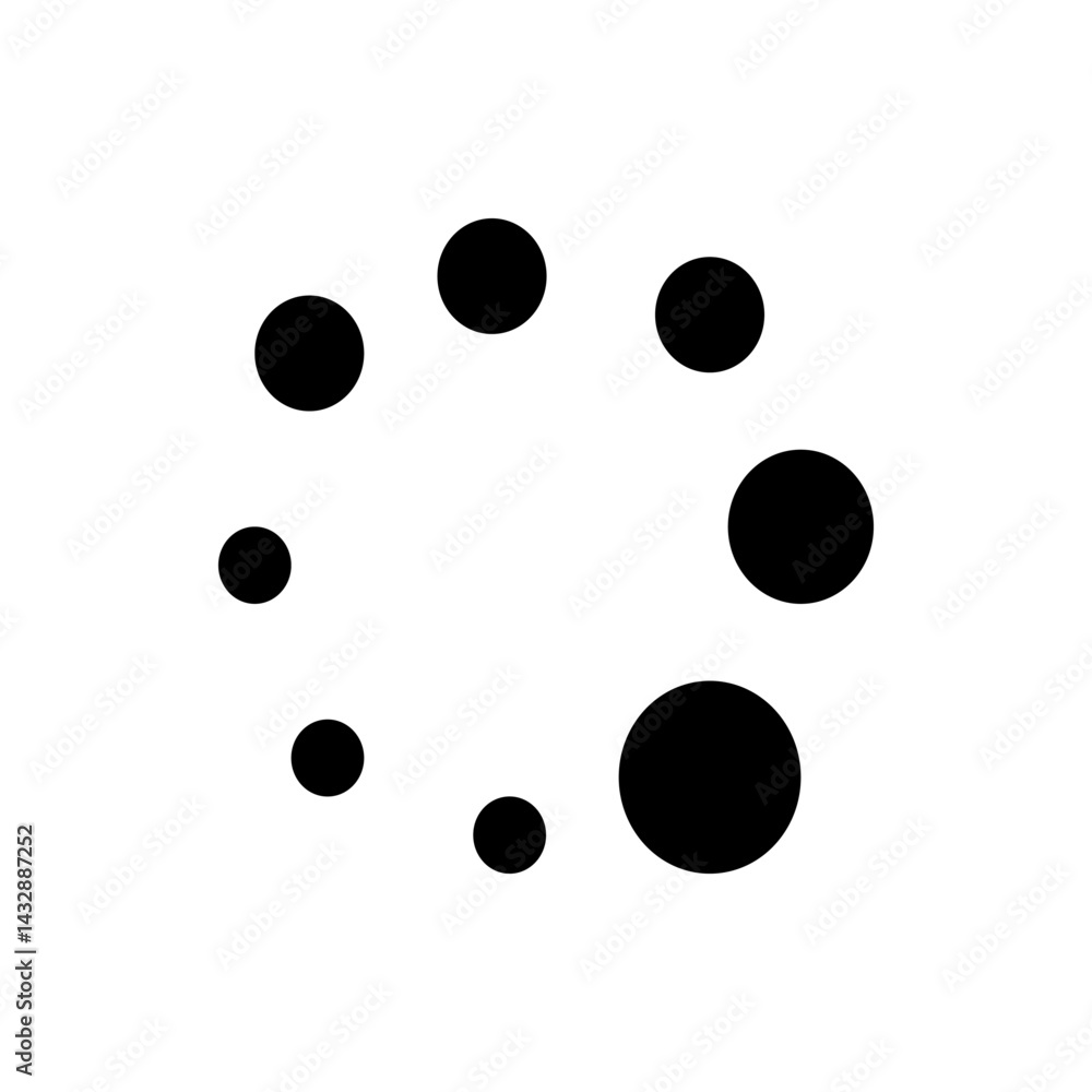 Poster Black circles of varying sizes arranged in a circular pattern on a white background creating a loading icon