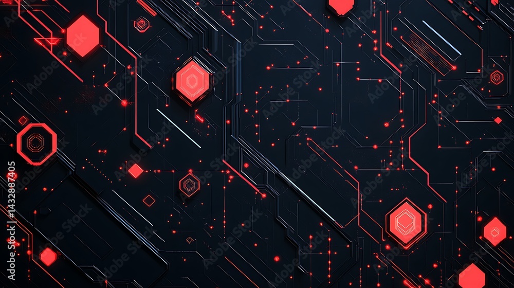 Aufkleber futuristic digital abstract background, futuristic digital abstract background with red geometric sh