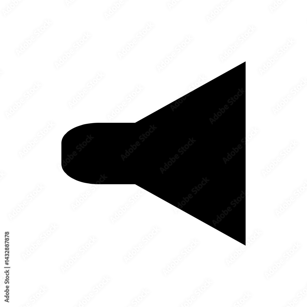Poster black speaker icon with a circular base and triangular projection on a white background displayed ce