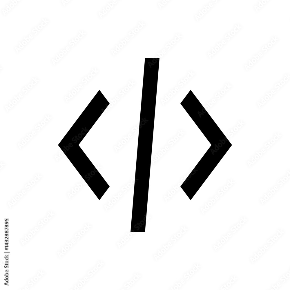 Aufkleber black code symbol consisting of two angle brackets and a vertical line in the center on white backgr