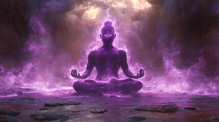 Meditating Figure Surrounded By Purple Energy Images