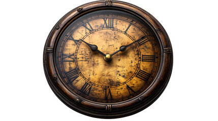 Classic wall-mounted clock with roman numerals and vintage feel, isolated on white background