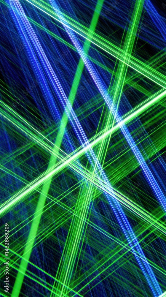 Poster dynamic interplay of luminous green and blue light streaks creating an abstract and energetic futuri