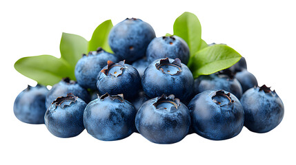 A pile of ripe blueberries and sliced halves, full detail, isolated on white background