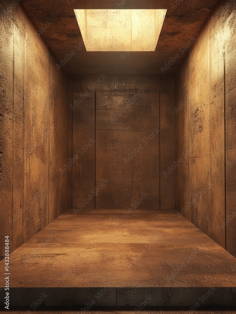 Canvas Prints interior architectural space with textured concrete walls and a glowing skylight creating a dramatic