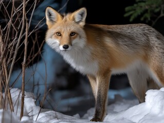 Fototapeta premium Foxy night hunter in snowy forest