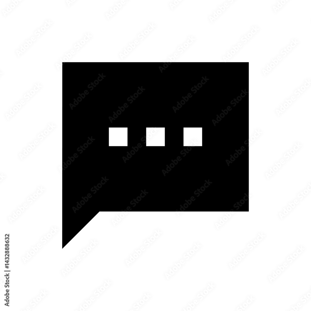 Poster black speech bubble with three white squares indicating text on a white background in a simple desig