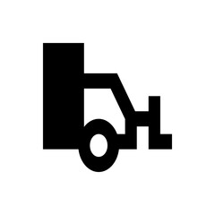 Illustration of a black bulldozer with a wheel and a rectangular body on a white background view side