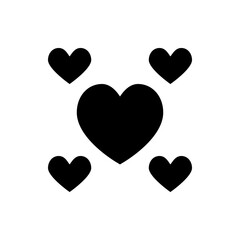 Black heart shapes arranged with a larger heart in the center and smaller hearts surrounding it evenly