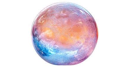 Close-up of a floating soap bubble with colorful reflections, isolated on white background