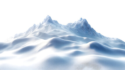 A snow-covered hill with a few small snow mounds, winter landscape style, isolated on white background