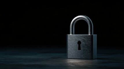 Fototapeta premium Silver padlock on dark surface