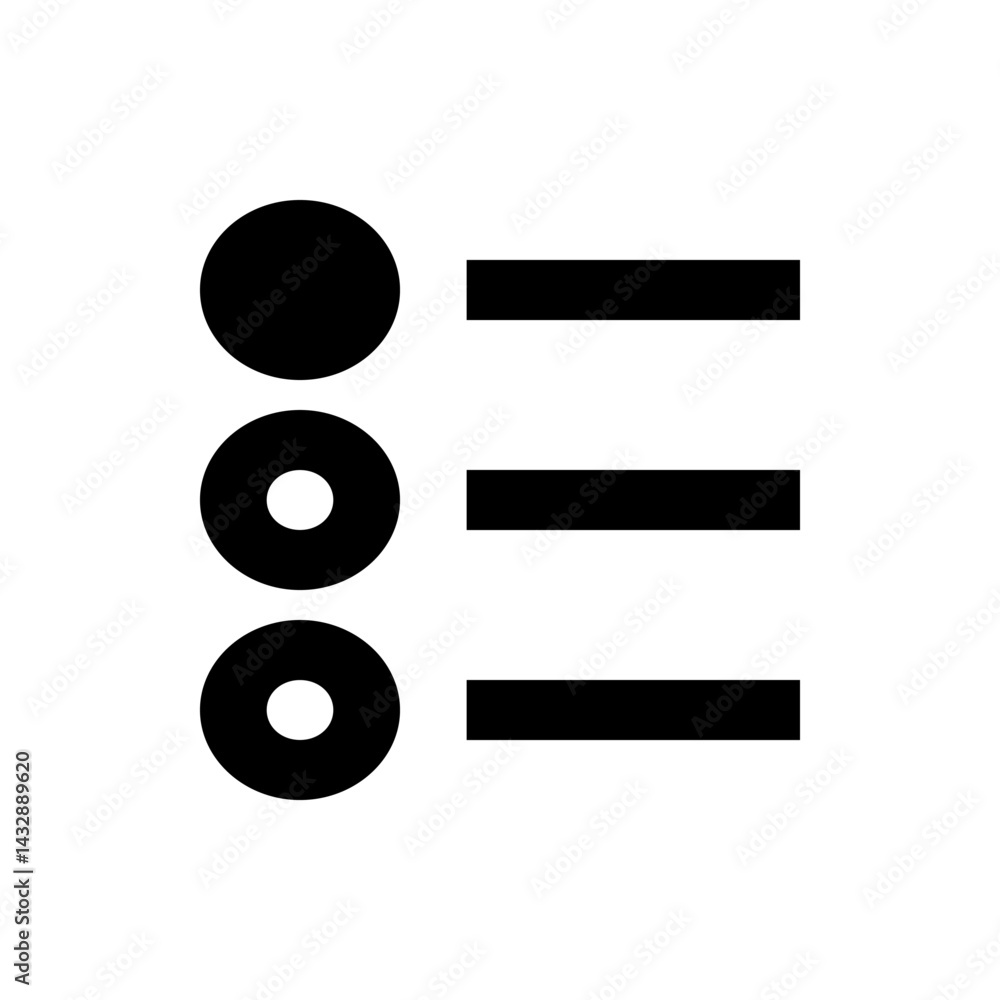 Poster three circles aligned vertically with horizontal bars indicating a list or menu interface element ic