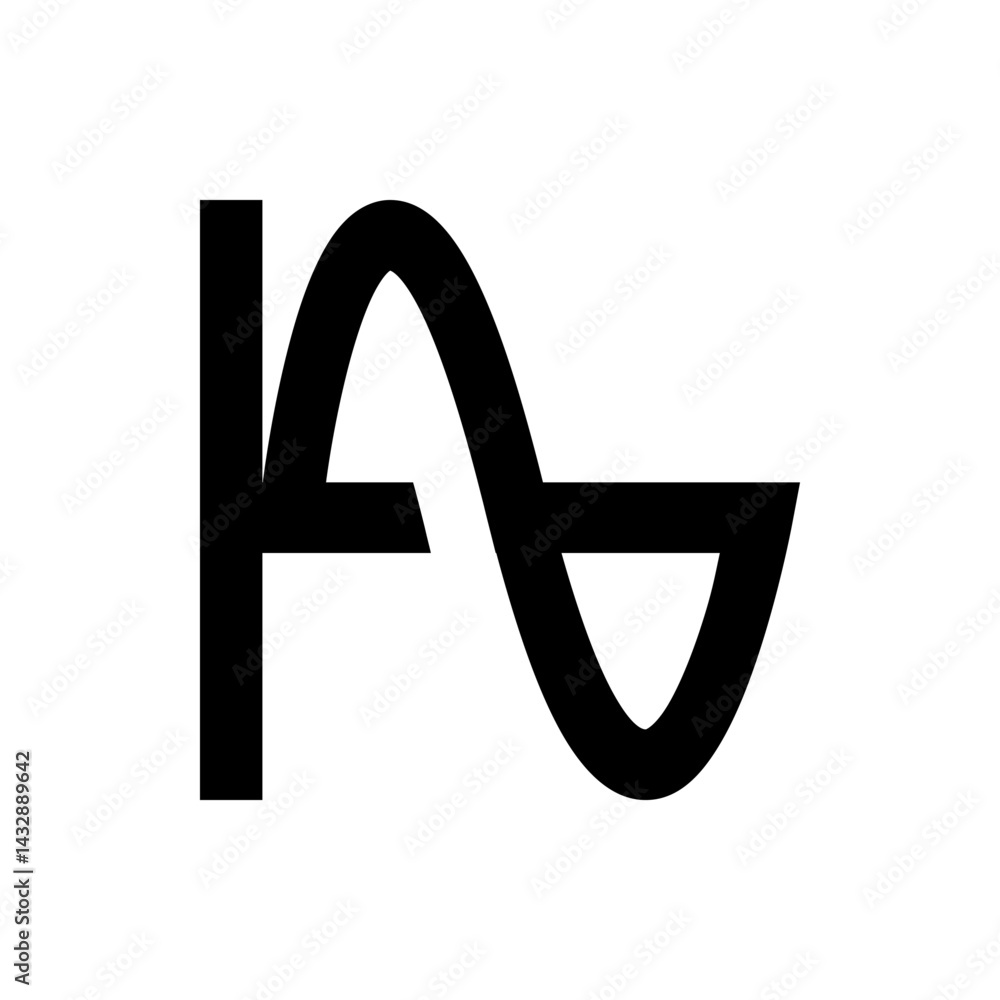 Poster abstract representation of a sine wave connected to a vertical bar in black and white minimalist sty