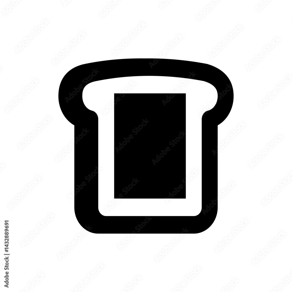 Poster illustration of a slice of toast with a black fill and a white border on a white background in a sim
