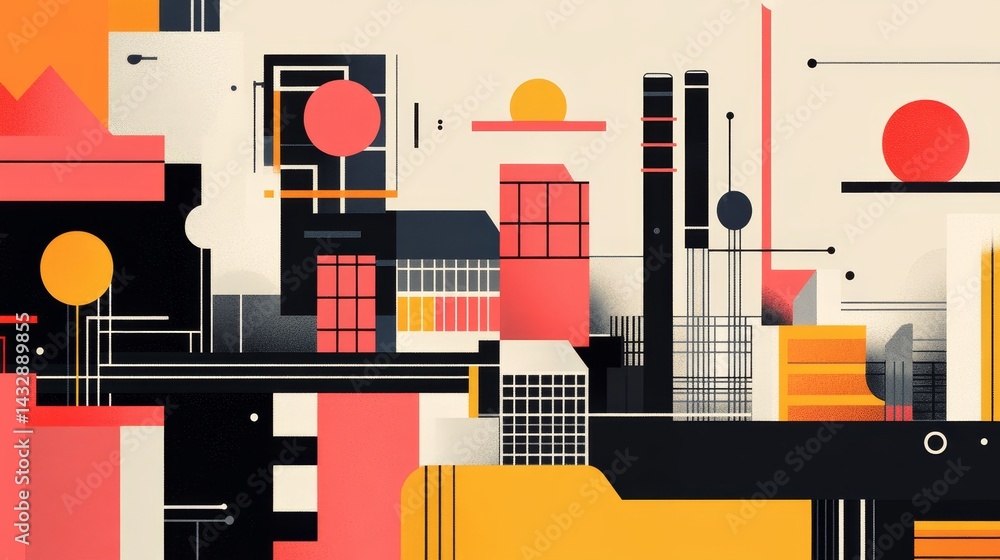 Poster abstract geometric shapes and lines create a modern colorful composition.
