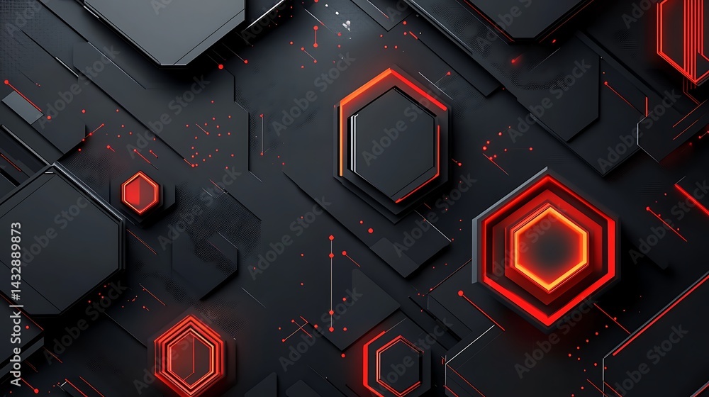 Poster abstract geometric hexagon background, abstract geometric background with black and red hexagons and