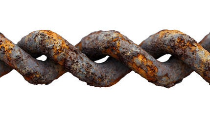 Fototapeta premium Close-up of rusty barbed wire in a twisted pattern, isolated on white background