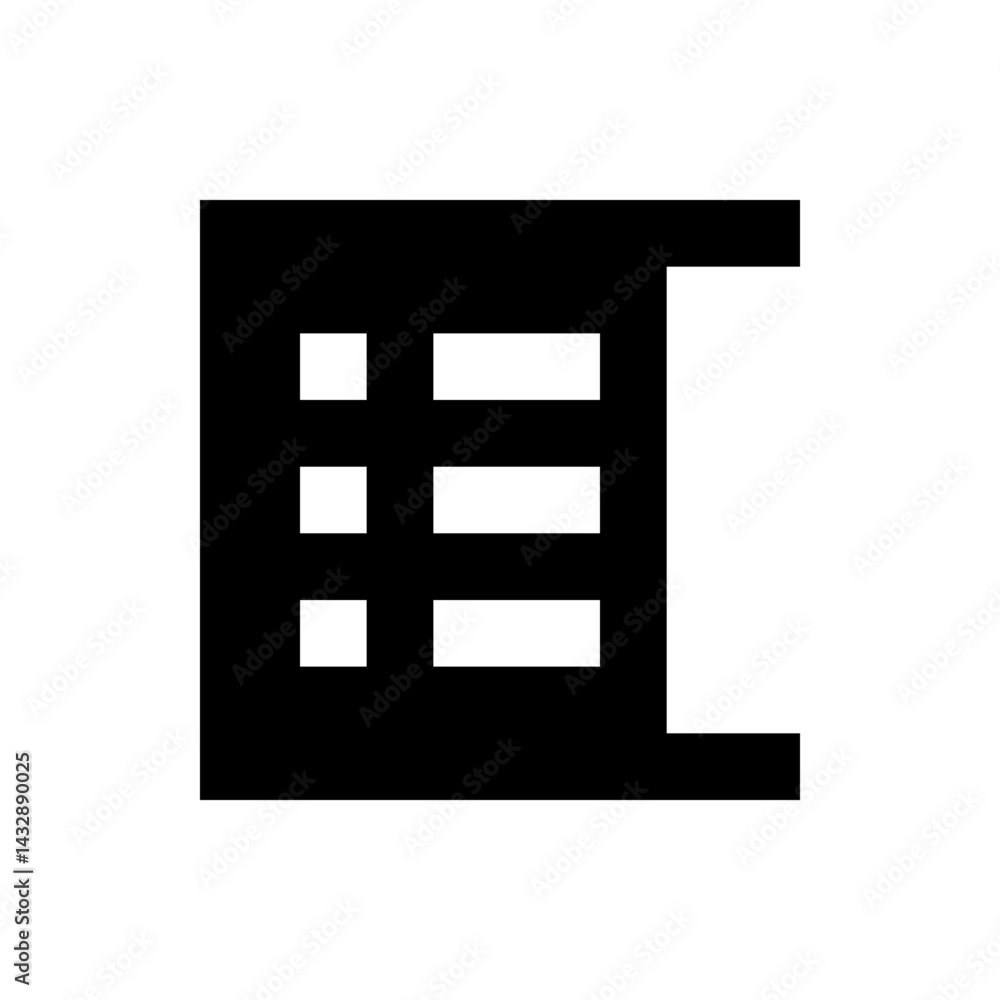 Poster Black square with window like cutouts and protruding sections on the top and bottom edges design element