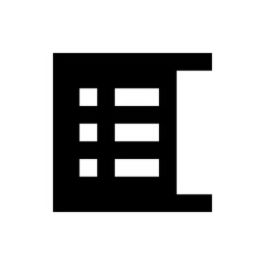 Black square with window like cutouts and protruding sections on the top and bottom edges design element