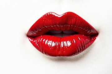 Obraz premium Bold red lipstick smear against stark white backdrop , isolated, mark, fashion