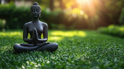 Serene Buddha Statue in a Sunlit Garden