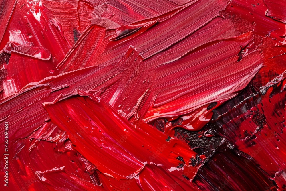 Poster an abstract image of bold, scarlet brushstrokes on a canvas, bold strokes of scarlet creating a dyna
