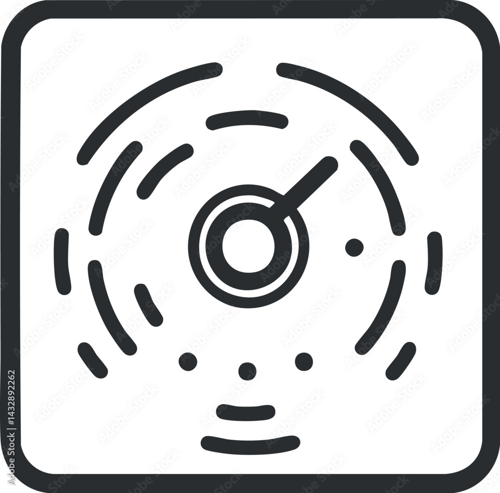 Poster black and white radar icon with circular waves symbolizing signal detection and tracking technology