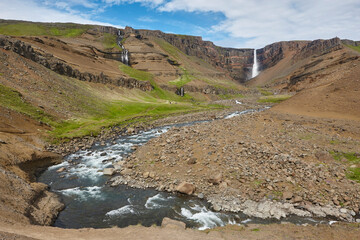 Litlanesfoss waterfall and basaltic rocks. Lagarfljot area. East fjords. Iceland © h368k742