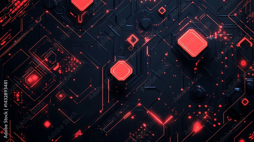 Poster futuristic digital abstract background, futuristic digital abstract background with red geometric sh