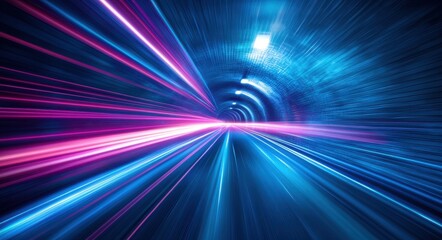 Fototapeta premium Blue Futuristic Background - Abstract Tunnel with Blue and Pink Light Rays
