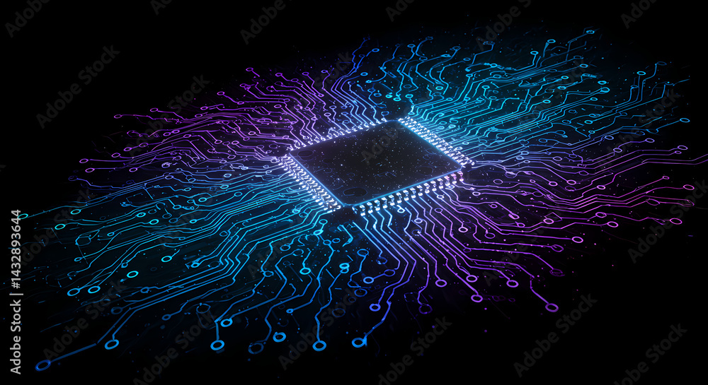 Poster abstract glowing microchip futuristic technology circuit board design