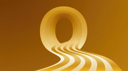 Obraz premium Golden abstract concentric shapes and flowing ribbons.