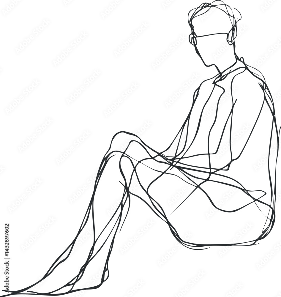 Aufkleber abstract minimalist line art drawing of a person sitting in profile with simple continuous outlines