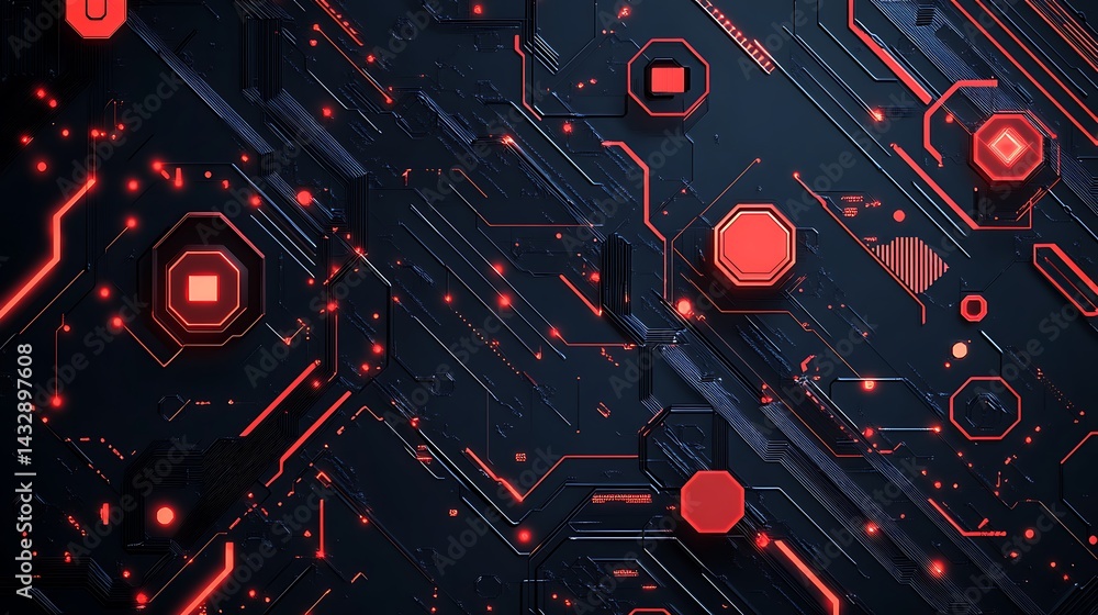 Poster futuristic digital abstract background, futuristic digital abstract background with red geometric sh