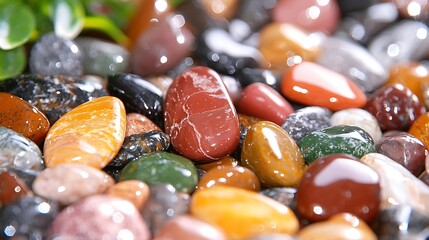 Close-up of Smooth Polished River Stones Glistening with Water
