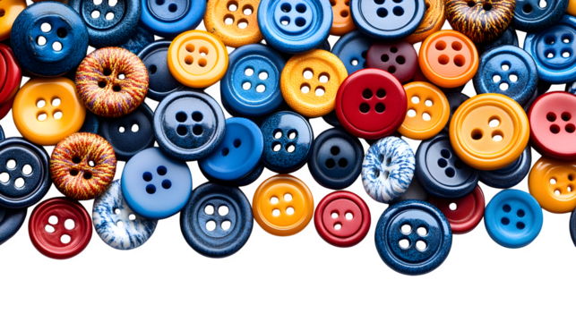 Assorted colorful buttons in creative layout isolated on white background
