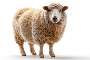 Fototapeta premium Sheep Standing on White Background