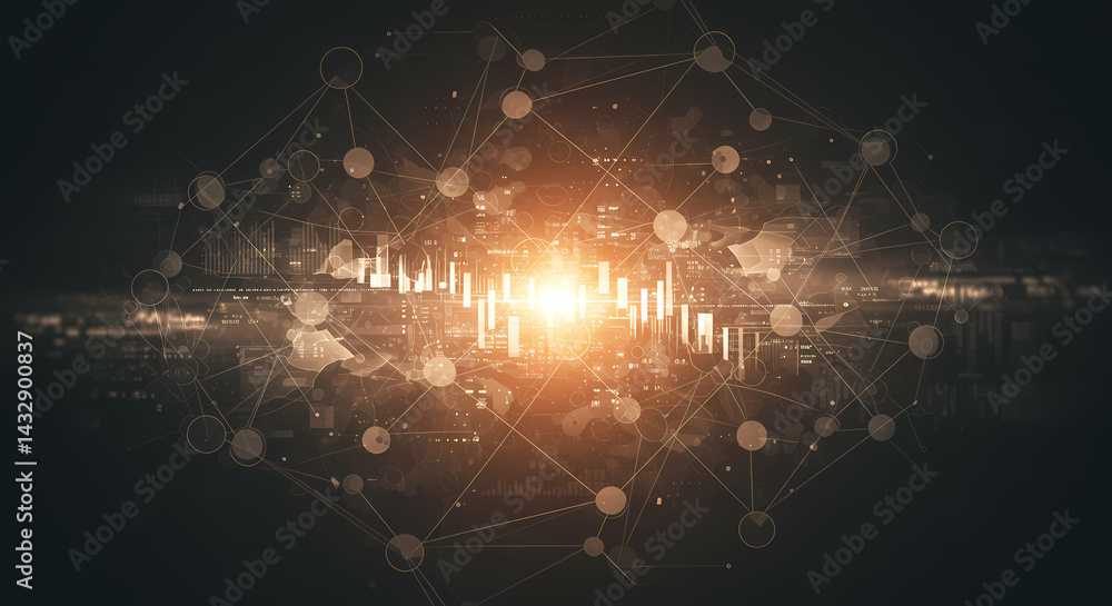 Poster abstract network connection global data flow and digital interconnectivity