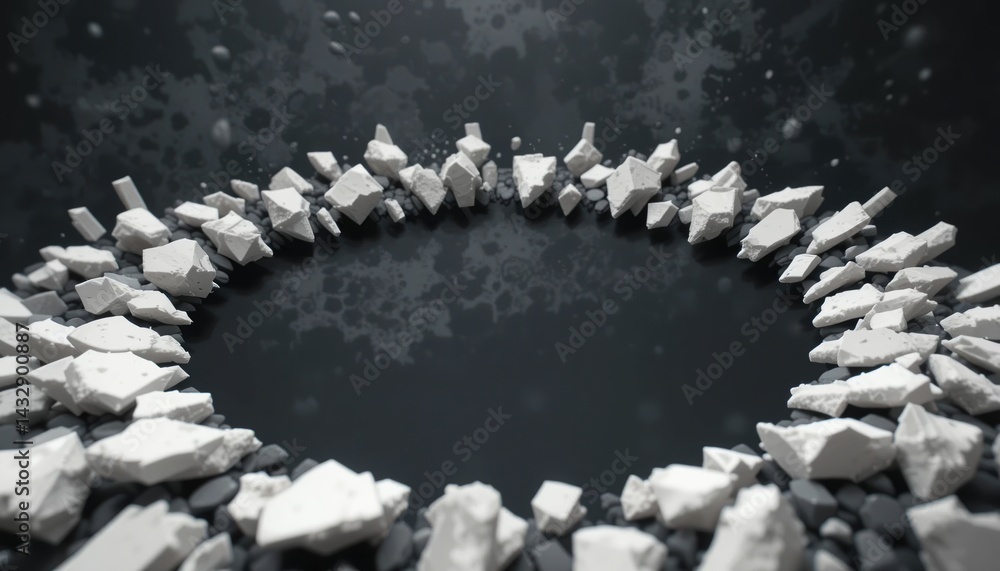 Poster destruction of rocks in circular pattern abstract environment digital artwork dark background 3d vie